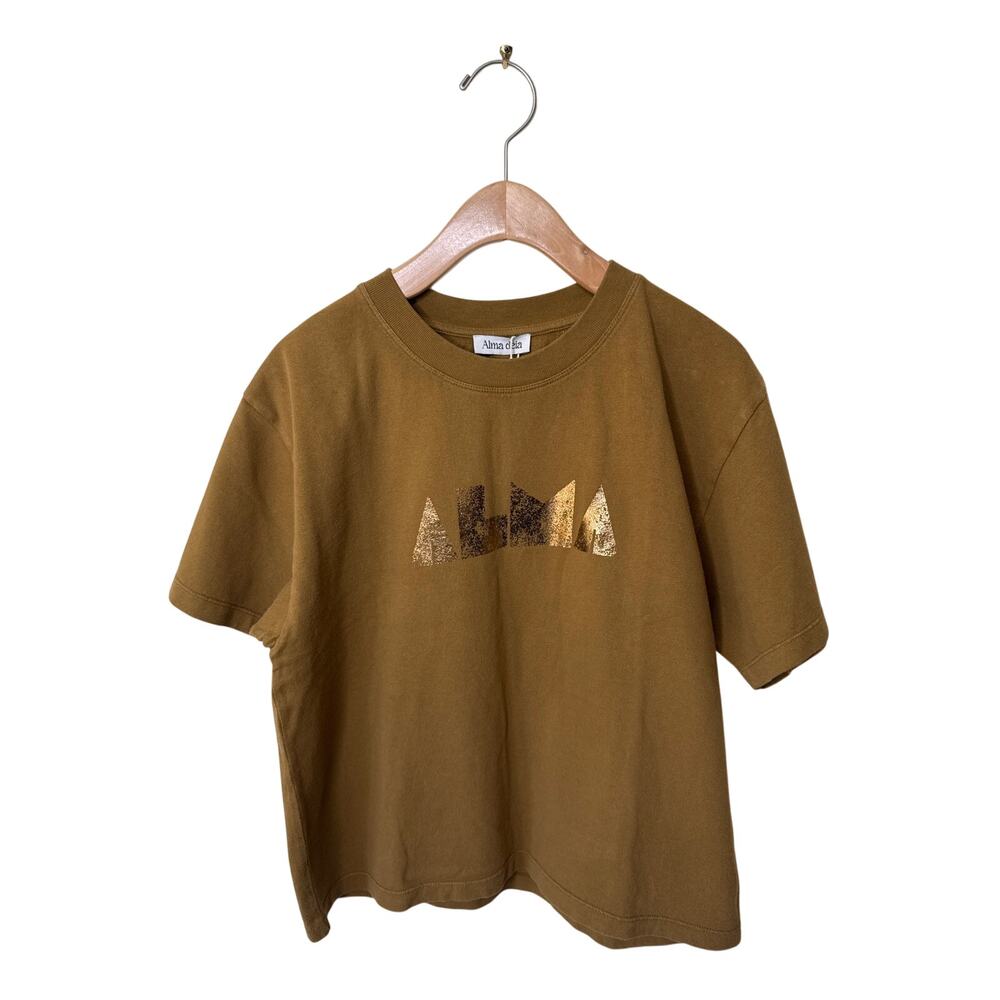 ALMA DEIA Linda "Alma" Graphic Crewneck Tee 100% Cotton  Khaki Small NWT